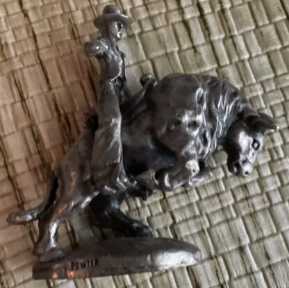 Vintage Pewter Cowboy 2¾" Tall Rodeo Bull Rider